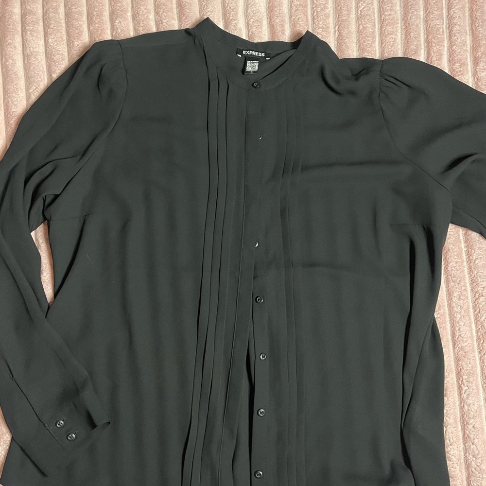 Express Black Pintuck Front Button-Down Blouse